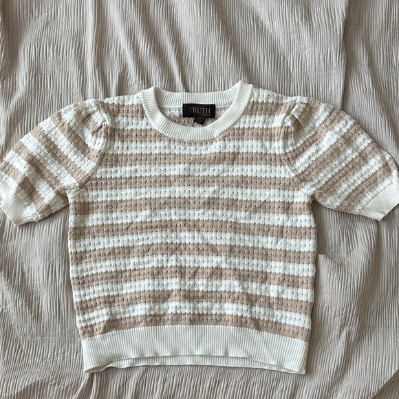 Cropped Striped Tan and White Sweater Top - Picture 1 of 1